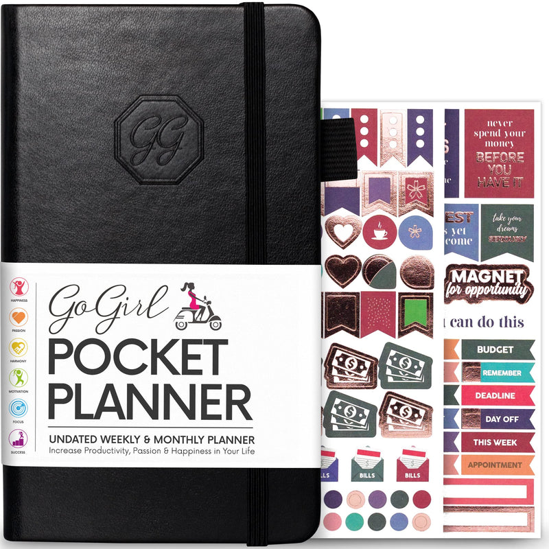 GoGirl Planner and Organizer for Women – Pocket Size Weekly Planner, Goals Journal & Agenda to Improve Time Management, Productivity & Live Happier. Undated – Start Anytime, Lasts 1 Year - Black Pocket (3.5'' x 6.2'') - NewNest Australia