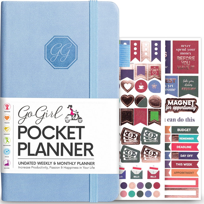 GoGirl Planner and Organizer for Women – Pocket Size Weekly Planner, Goals Journal & Agenda to Improve Time Management, Productivity & Live Happier. Undated – Start Anytime, Lasts 1 Year - Light Blue Pocket (3.5'' x 6.2'') - NewNest Australia