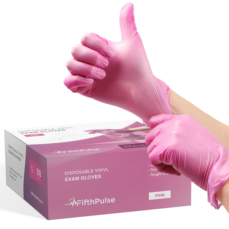 Pink Vinyl Disposable Gloves Small 50 Pack - Latex Free, Powder Free Medical Exam Gloves - Surgical, Home, Cleaning, and Food Gloves - 3 Mil Thickness Small (Pack of 50) Pink - NewNest Australia