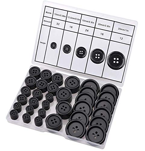 Premium 100 Pcs Resin Sewing Buttons, Eco-Friendly 4-Hole Craft Buttons, 5 Sizes of Black Round Mixed Buttons Suitable for Sewing, DIY and Holiday Decoration - NewNest Australia