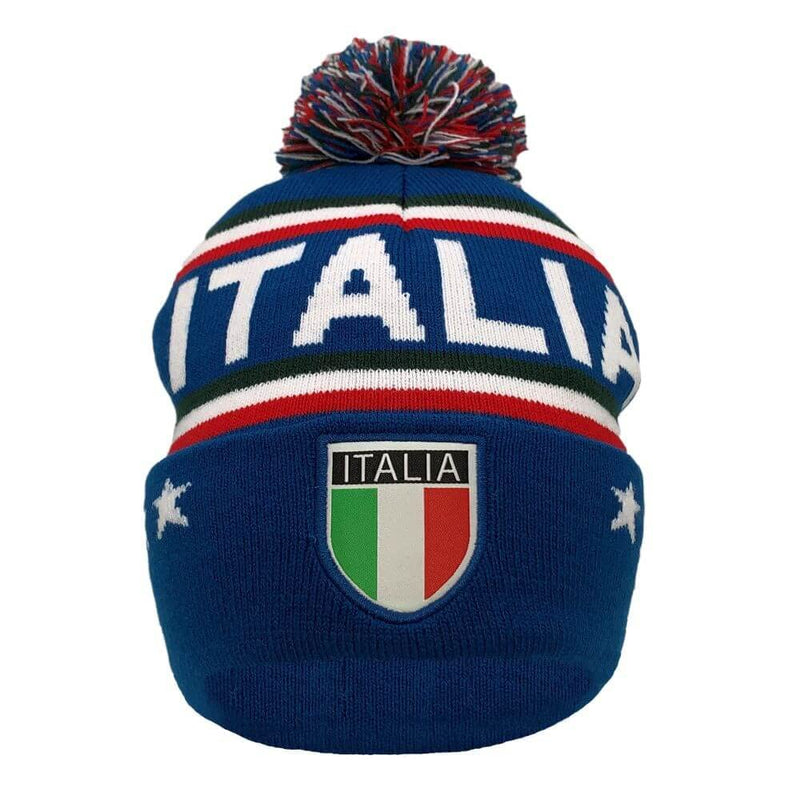 Soccer Team/Country Beanies w/Pom Pom, Cuff 12 inch Italy / Blue - NewNest Australia