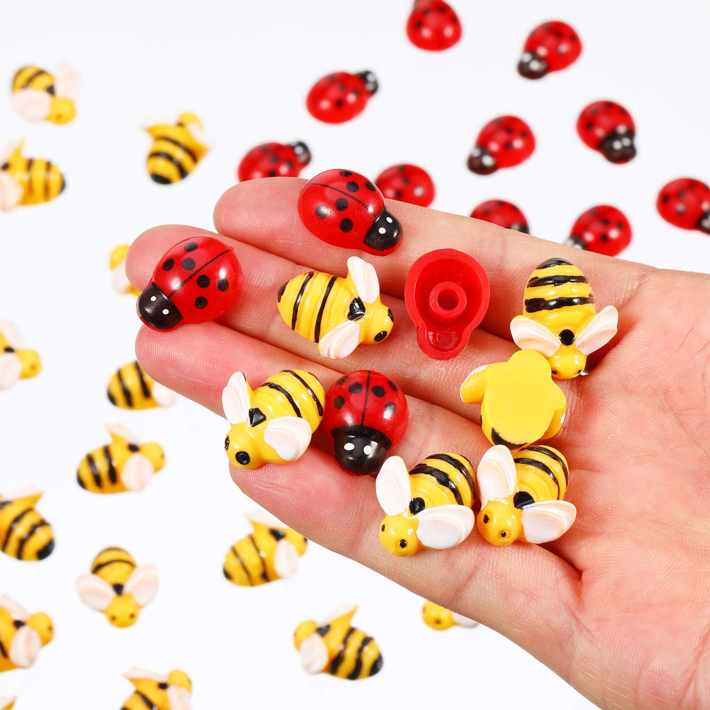 50 Pieces Tiny Resin Bees Ladybugs, Including 25 Pieces Tiny Resin Bumblebee and 25 Pieces Ladybugs for Crafts Wreath Scrapbooking DIY Party Decoration (0.74 Inch) 0.74 Inch - NewNest Australia