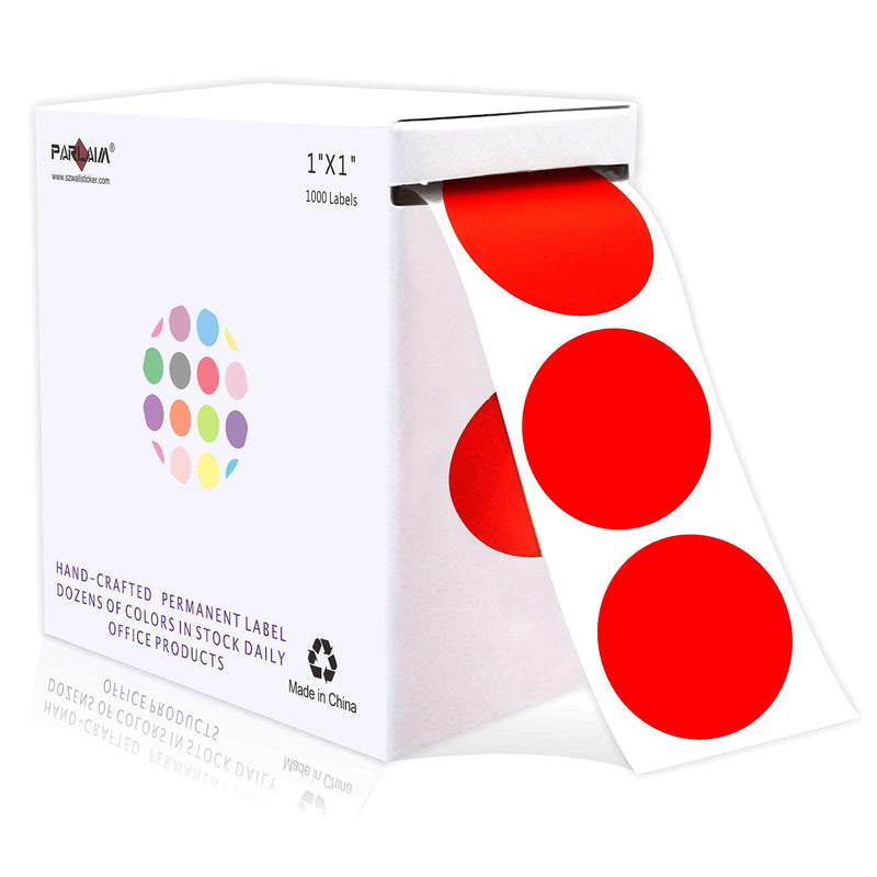 PARLAIM 1 Inch Round Permanent Adhesive Color-Code Dot Stickers,1000 per Roll dots Label Dispenser Box ,Red Circle Stickers Label for Office Classroom (Red) Red - NewNest Australia