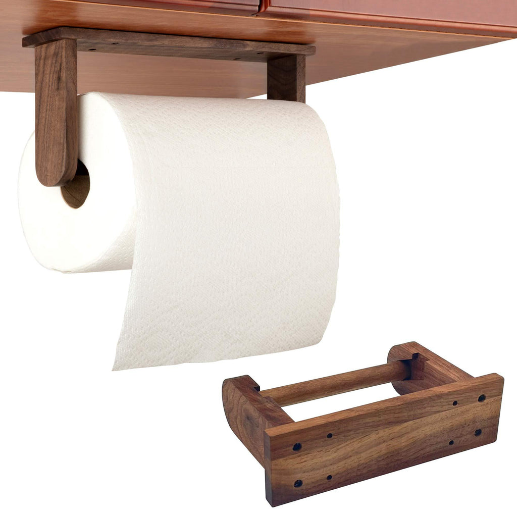Paper-Towel Roll Holder Kitchen-Bathroom Walnut-Wood - (2 Pack) Self Adhesive Under Cabinet Paper Towel Rack &Toilet Tissue Dispenser, Wall Mount No Drilling Hanging Organizer DIY for RV/Bedroom/Bar Natural 2 Pack - NewNest Australia