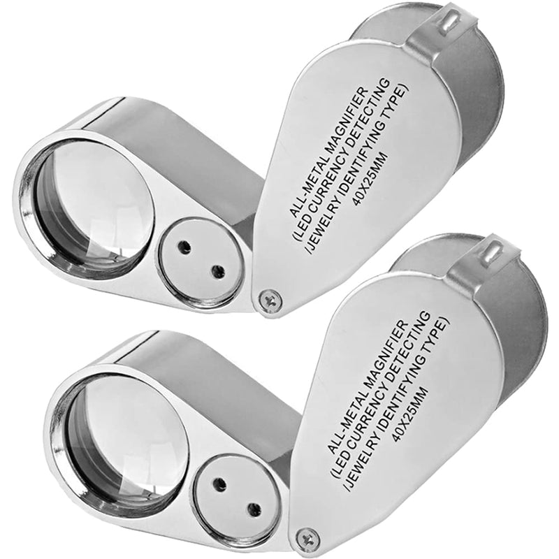 2 Pack 40X Metal Illuminated Jewelry Loop Magnifier, Magnifying Glass with LED Light Pocket Folding Jewelers Loupe for Currency Detecting Jewlers Identifying Type Lupe - NewNest Australia