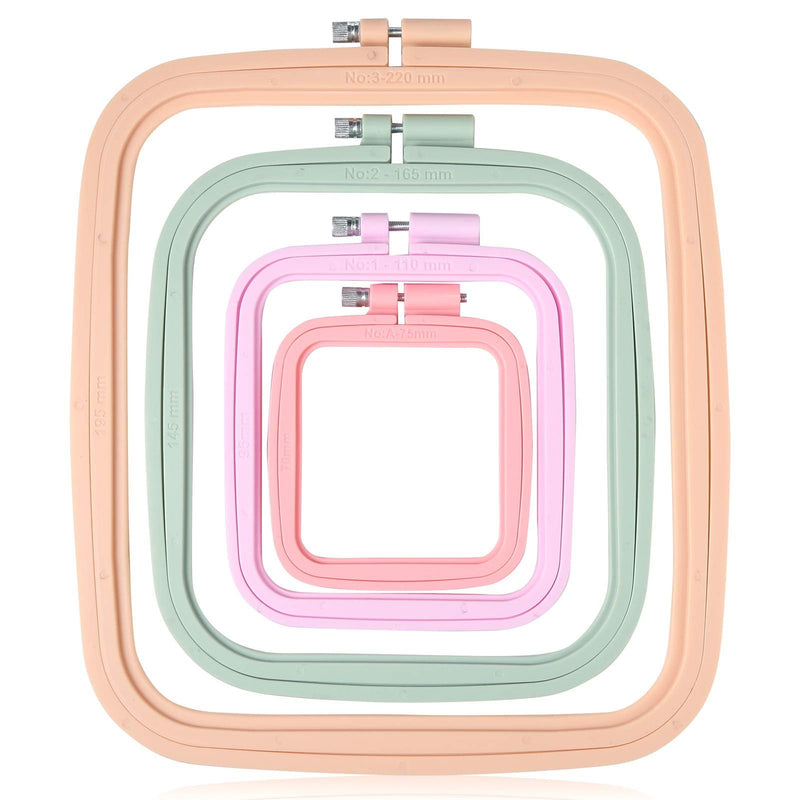 Pllieay 4 Pieces 4 Sizes Square Embroidery Hoops, Cross Stitch Hoop and ABS Plastic Embroidery Hoops for DIY Embroidery Project 3", 4.3", 6.5", 8.7" - NewNest Australia