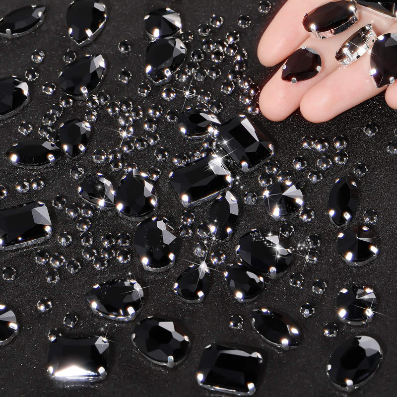 156 Pieces Sew on Rhinestones Claw Flatback Crystal Rhinestones Metal Prong Setting Rhinestones Acrylic Glass Sewing Gems for Clothes DIY Craft Shoes Dress Jewelry Making (Black) Black - NewNest Australia