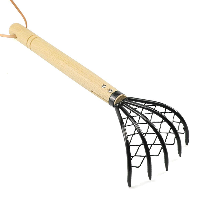 Claw Rake with Mesh Net, 15 Inch Japanese Hand Rake, 5-Tine Ninja Steel Clamming Claws, Long Handled Shell Clam Digger, Dig Seafood Accessories with Flat Cowhide Rope, Lightweight, Sturdy, Compact 15in Clam Rake - NewNest Australia