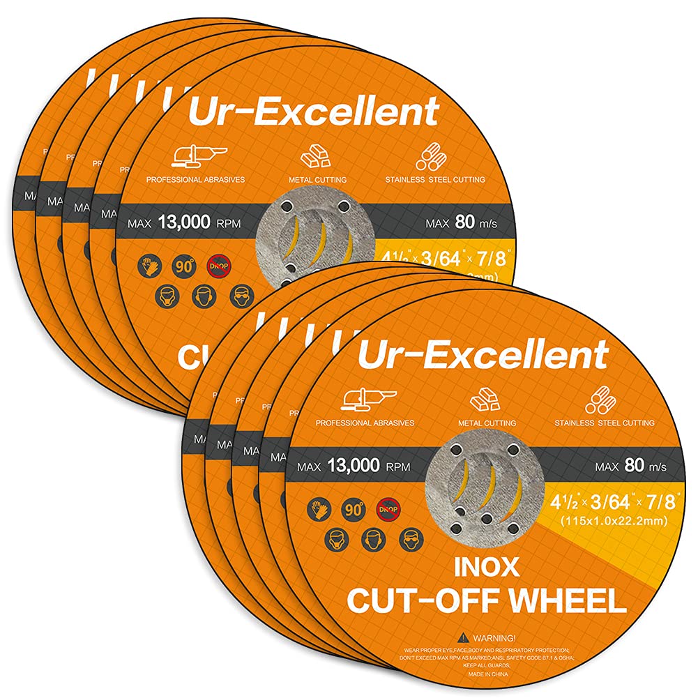 Ur-Excellent 10 Pack 4 1/2 Inch Thin Cut Off Wheels, Cutting Wheels On Angle Grinder for Metal & Stainless Steel Cutting, 4.5"x3/64"x7/8" Flat Disc - NewNest Australia