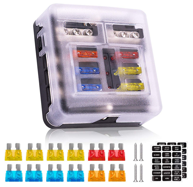 6 Way 12V Fuse Box 12Volt Blade Fuse Block, 6 Circuit W/Negative Bus Waterproof Fuse Box with LED Indicator for 12V/24V Automotive Golf Cart Truck Car Boat Marine RV Van Vehicle - NewNest Australia