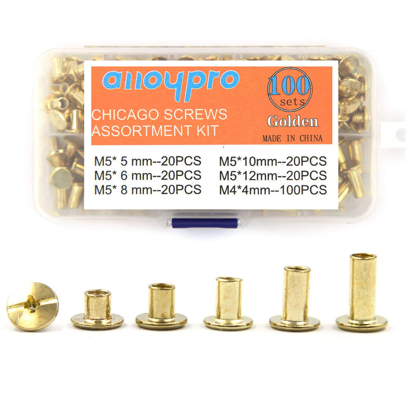 Chicago Screws Assorted Kit Golden Leather Rivets Screw Rivets Slotted Phillip Head Book Binding Posts Nail Rivet Chicago Bolts for DIY Leather Craft Bookbinding (Goldene 5x5,6,8,10,12) Goldene 5x5,6,8,10,12 - NewNest Australia