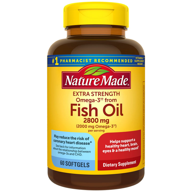 Nature Made Extra Strength Burp-Less Omega 3 Fish Oil 2800 mg, Helps Support a Healthy Heart, Brain, Eyes, and Mood, 60 Softgels - NewNest Australia