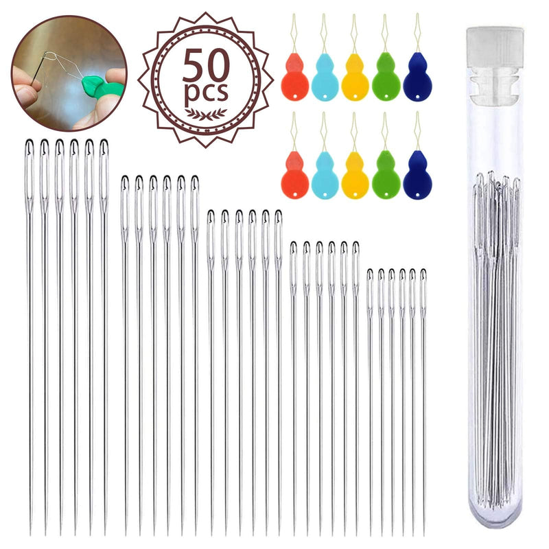 Large-Eye Needles for Hand Sewing, 50pcs Premium Large Eye Sewing Needles with Threaders and Storage Tube 5 Size Large Eye Pointed Stitching Needles for Stitching Crafting Projects and Embroidery - NewNest Australia
