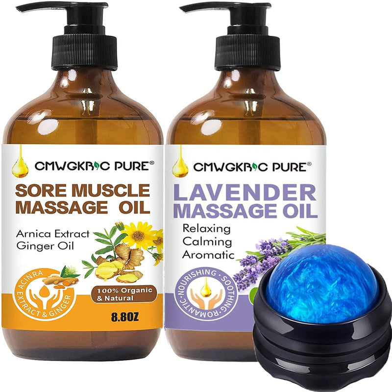 Massage Oil for Massage Therapy, Ginger Massage Oil -2 Pack Arnica & Ginger Oil -Warming Tired Sore Muscles & Lavender Relaxing Massage Oil -Romantic, Aromatic, Soothing Massage Oil with Massage Ball - NewNest Australia