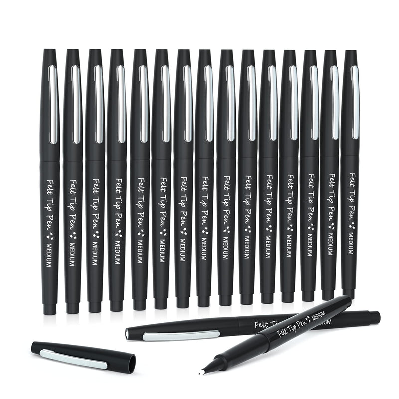 Lelix Felt Tip Pens, 15 Black Pens, 0.7mm Medium Point Felt Pens, Felt Tip Markers Pens for Journaling, Writing, Note Taking, Planner, Perfect for Art Office and School Supplies - NewNest Australia