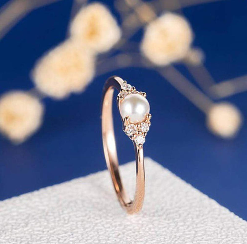 Cuteshop Elegant Pearl Rings Rose Gold CZ Crystal Fashion Engagement Wedding Ring (6) 6 - NewNest Australia