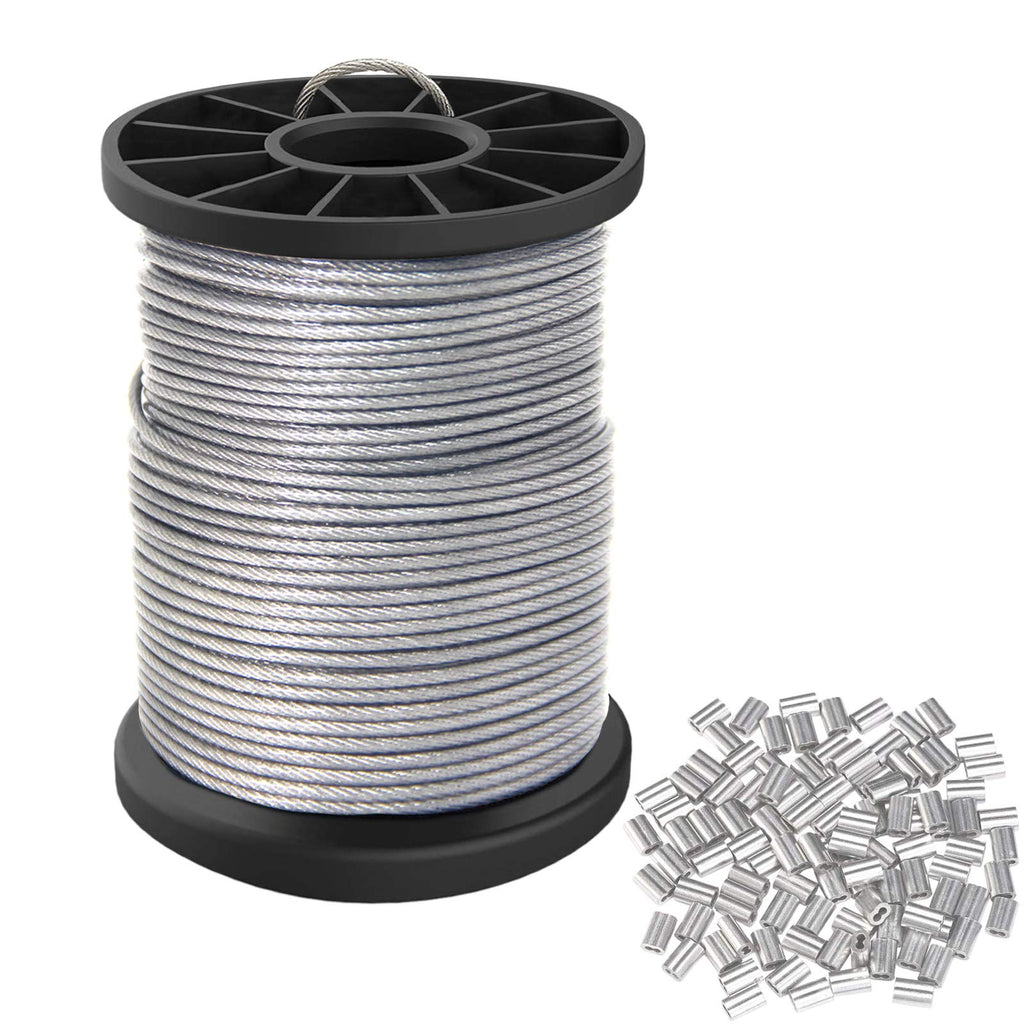 Vinyl Coated Picture Hanging Wire 1.5mm Up to 150lbs,100 Feet(30.5M) Stainless Steel Picture Wire Spool with 40Pcs Aluminum Crimping Sleeves,Heavy Wire for Hanging Picture Frame,Artwork,String Light - NewNest Australia