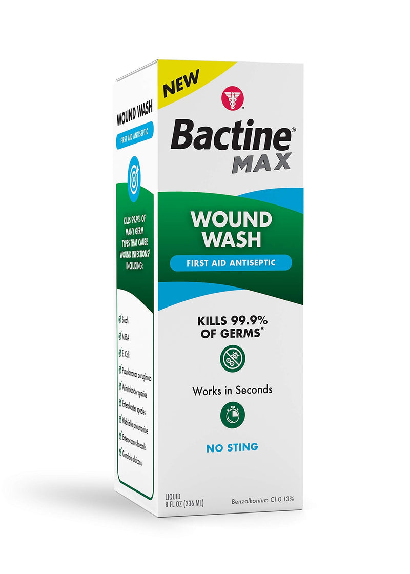 Bactine Max First Aid Antiseptic Wound Wash, Kills 99.9% of Germs* from Minor Cuts, Scrapes and Burns with No-Sting, 8 fl oz - NewNest Australia
