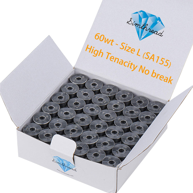 Simthread 144 Prewound Bobbin Thread Size L 60WT (SA155) for Husqvarna Viking pfaff Creative Vision Embroidery Machines Plastic Side - Black 60wt 144Black - NewNest Australia