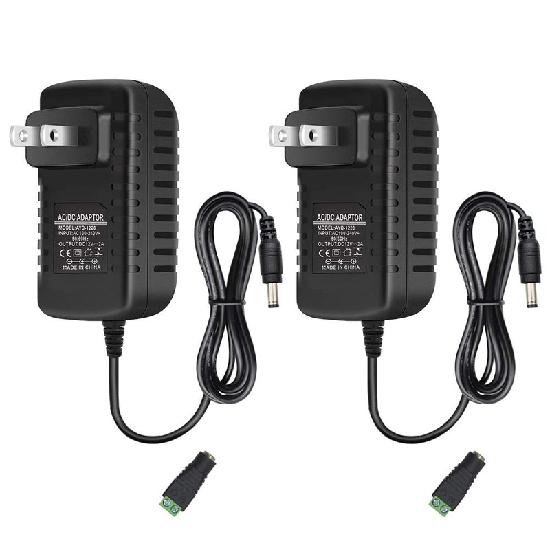 12V 2A LED Power Supply, 24W AC Adapter, 100-240V AC to 12V DC Transformer for LED Strip Lights, Wall Plug Power Adapter with 5.5/2.1 DC Female Barrel Connector (2 Pack) 2 Pack - NewNest Australia