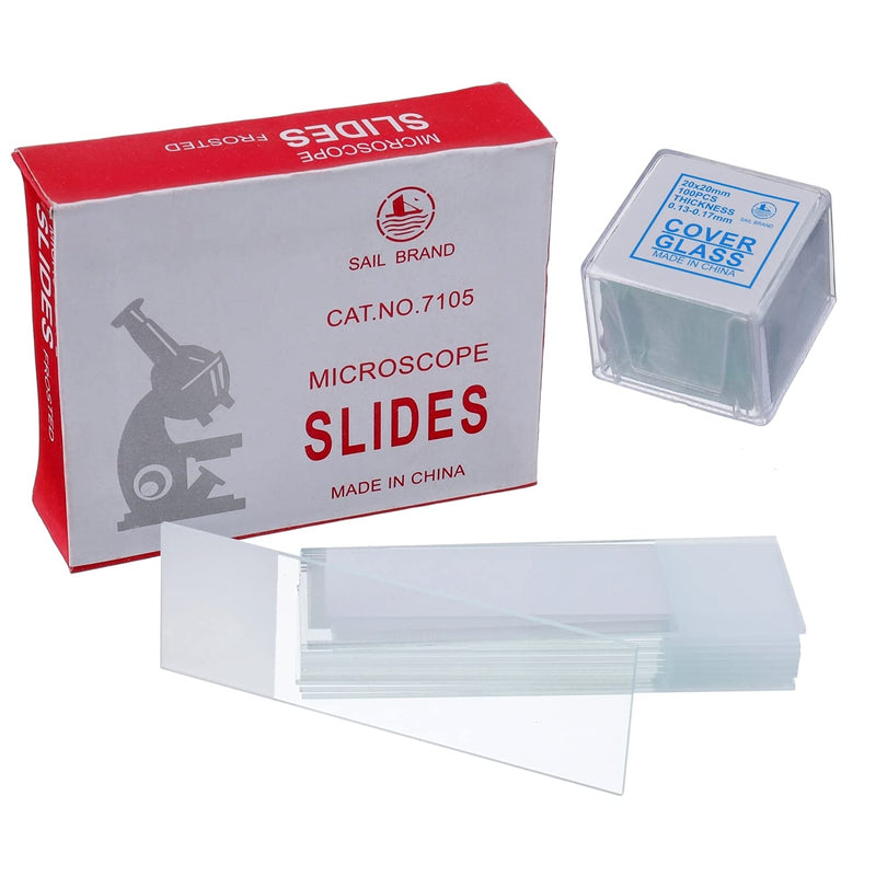 HUAREW 50 Pcs Ground Edge Pre-Cleaned Microscope Slides and 100 Pcs Pre-Cleaned Microscope Cover Glasses with 4 Plastic Droppers - NewNest Australia
