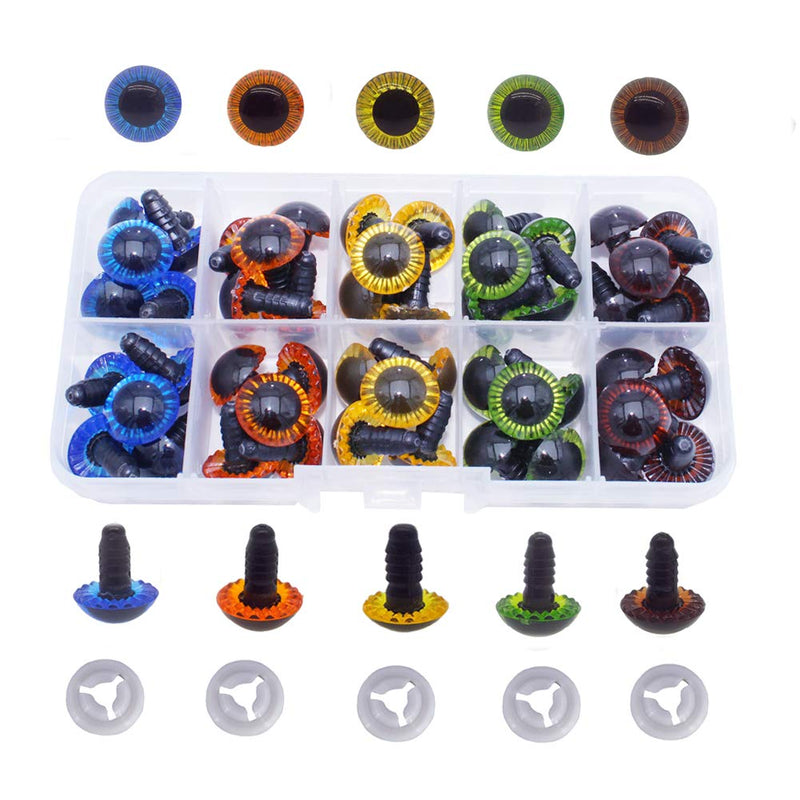 ARTCXC 50Pcs 15mm 5Colors Plastic Safety Eyes Craft Eyes with Washers for Doll, Puppet, Plush Animal DIY Making - NewNest Australia