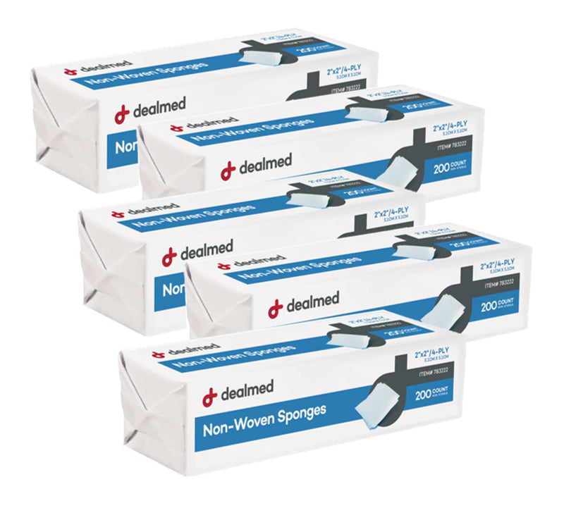 Dealmed Non-Woven Gauze Sponges - 200 Count, 4-Ply, 2x2 Inch All-Purpose Non-Sterile Gauze Pads, Absorbent Dental Gauze Wound Care Product for First Aid Kit/Medical Facilities (5 Pack) Pack of 5 - NewNest Australia