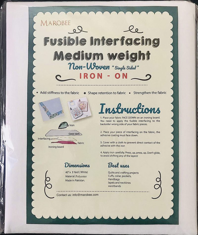 MAROBEE Medium Weight Iron On Fusible Interfacing for Sewing Projects, (40 Inch x 3 Yard) White Non-Woven - NewNest Australia