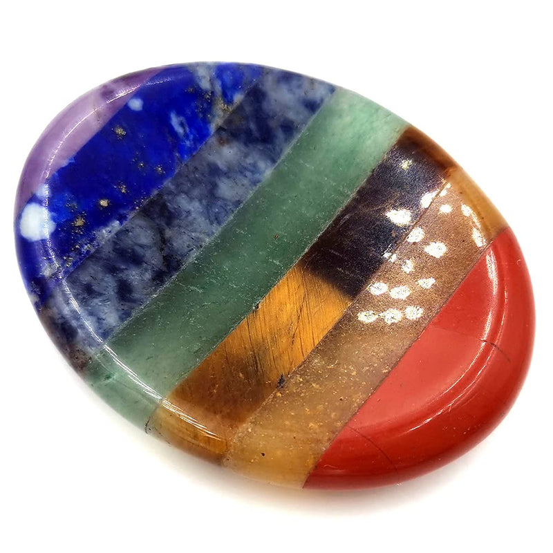 SHARKOOO Thumb Worry Stone for Anxiety, 7 Chakra Crystals Healing Stones, Oval Chakra Worry Stone, Meditation Crystal - NewNest Australia