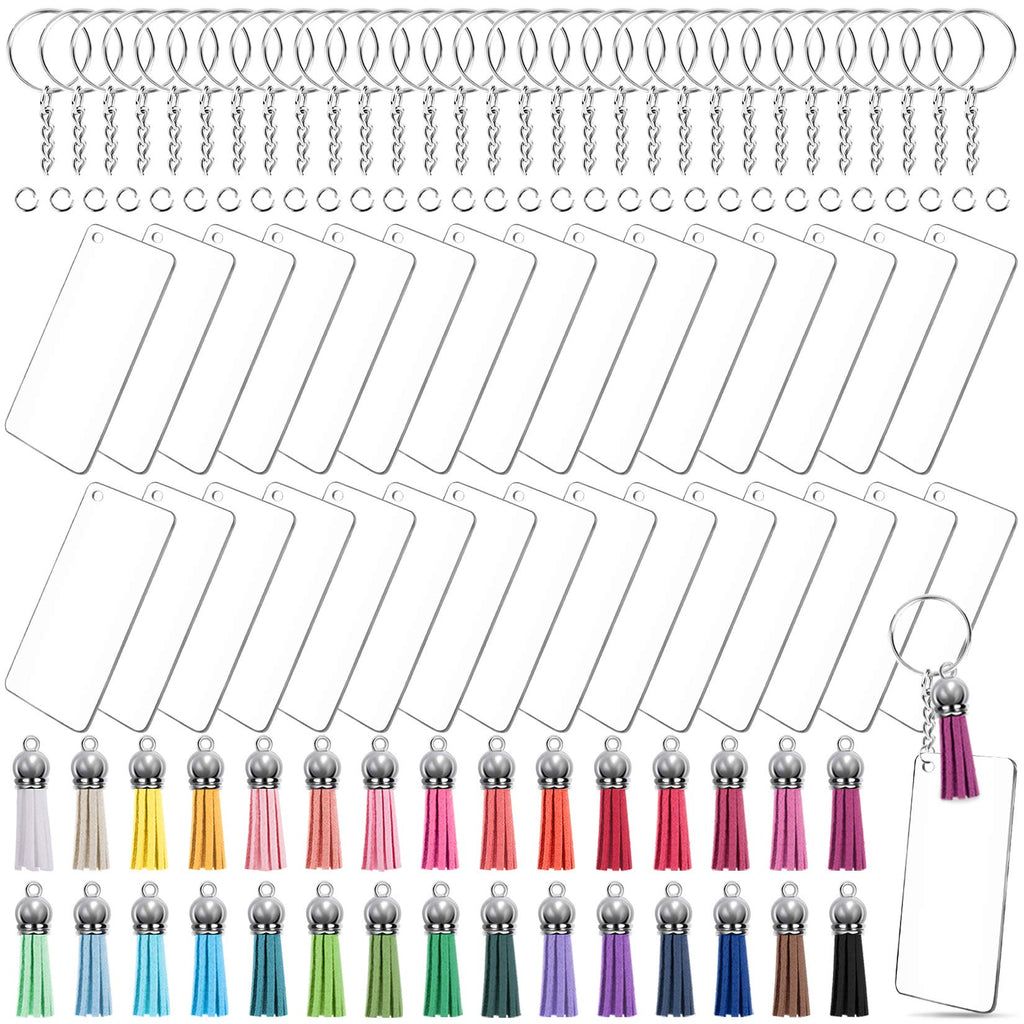 Duufin 120 Pcs Acrylic Keychain Blanks Tassel Charms Set Including 30 Pcs Rectangle Clear Acrylic Ornaments Blank (3 x 7cm) 30 Pcs Key Rings with Chain 30 Pcs Keychain Tassels and 30 Pcs Jump Rings - NewNest Australia