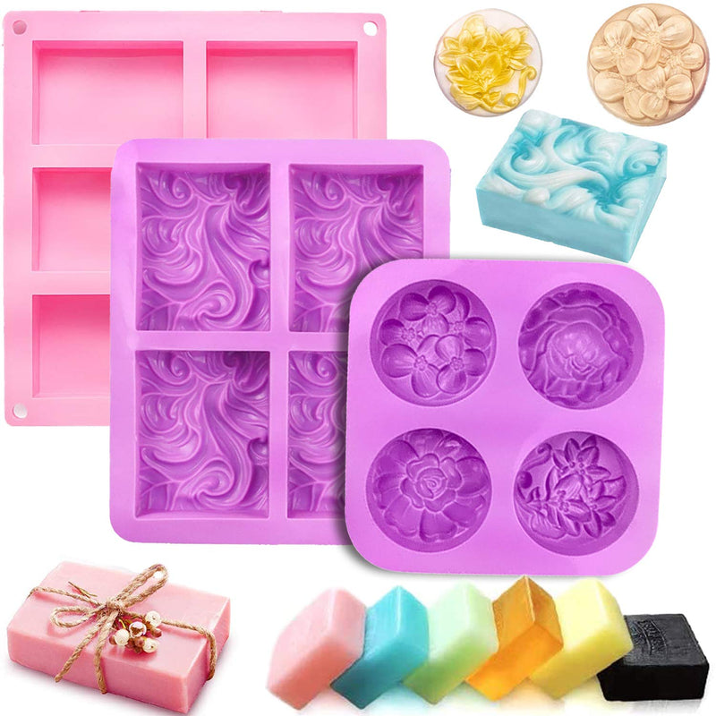 Yancorp 3 Pack Silicone Soap Molds 6 Cavities Silicone Soap Mold Rectangle Oval and Flower Shapes Soap Molds for Soap Making Handmade Cake Chocolate Biscuit Pudding Jelly Ice Cube Tray - NewNest Australia