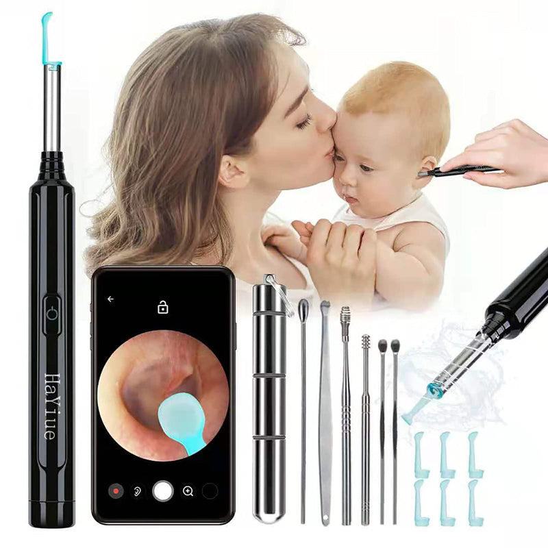 Ear Wax Removal with Camera, Earwax Remover Tool, 1296P FHD Wireless Ear Otoscope with 6 LED Lights, 6 Ear Spoon & 6 Traditional Tools Ear Wax Removal Kit for iPhone, iPad & Android Smart Phone Black - NewNest Australia