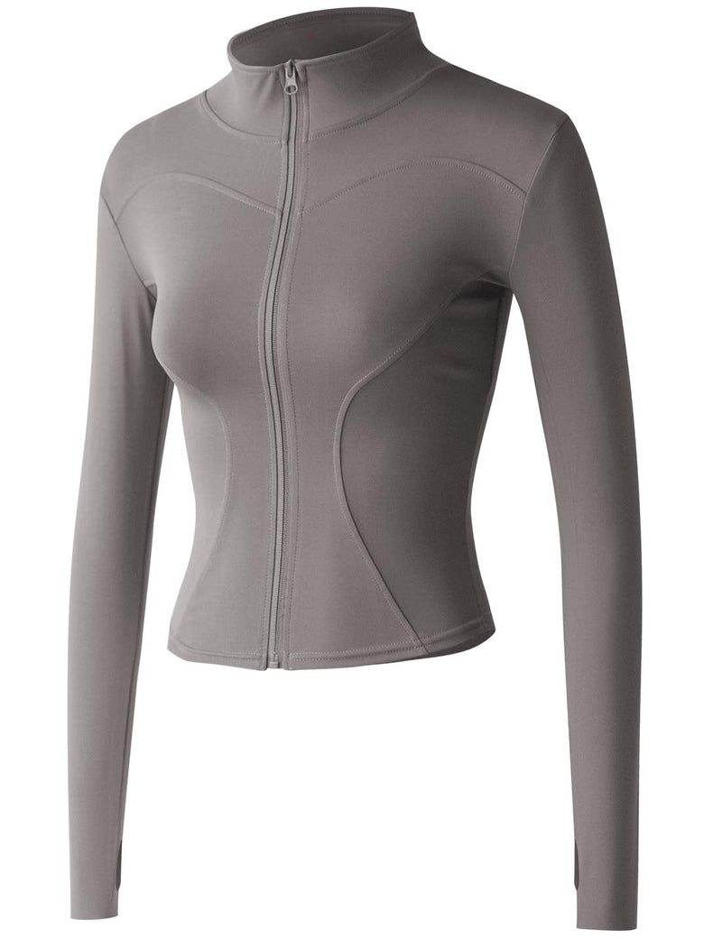 Locachy Women's Lightweight Stretchy Workout Full Zip Running Track Jacket with Thumb Holes Grey Large - NewNest Australia