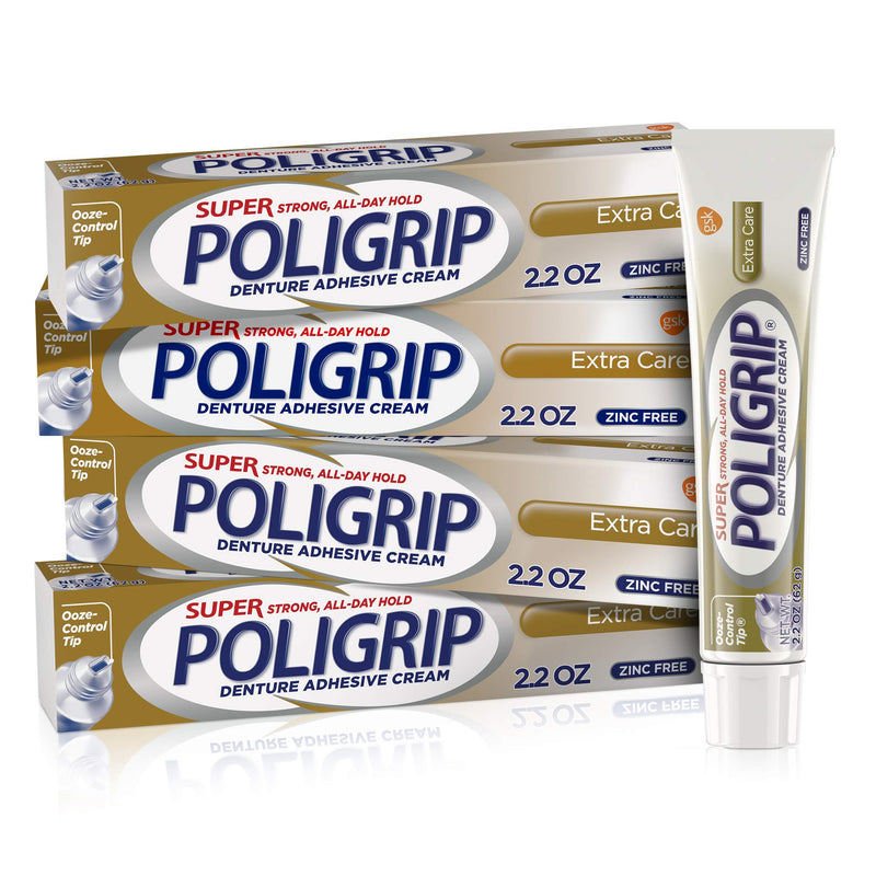 Super Poligrip Extra Care Denture Adhesive Cream, Zinc Free Denture Cream - 2.2 Ounces (Pack of 4) - NewNest Australia