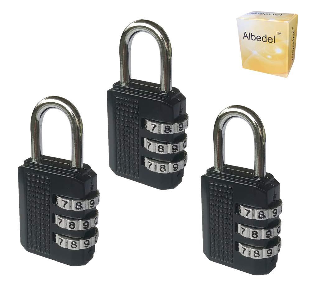 Albedel 3 x Black Resettable 3 Dial Digit Combination Password Padlock Code Lock for Suitcase Luggage Travel Backpack Baggage - NewNest Australia
