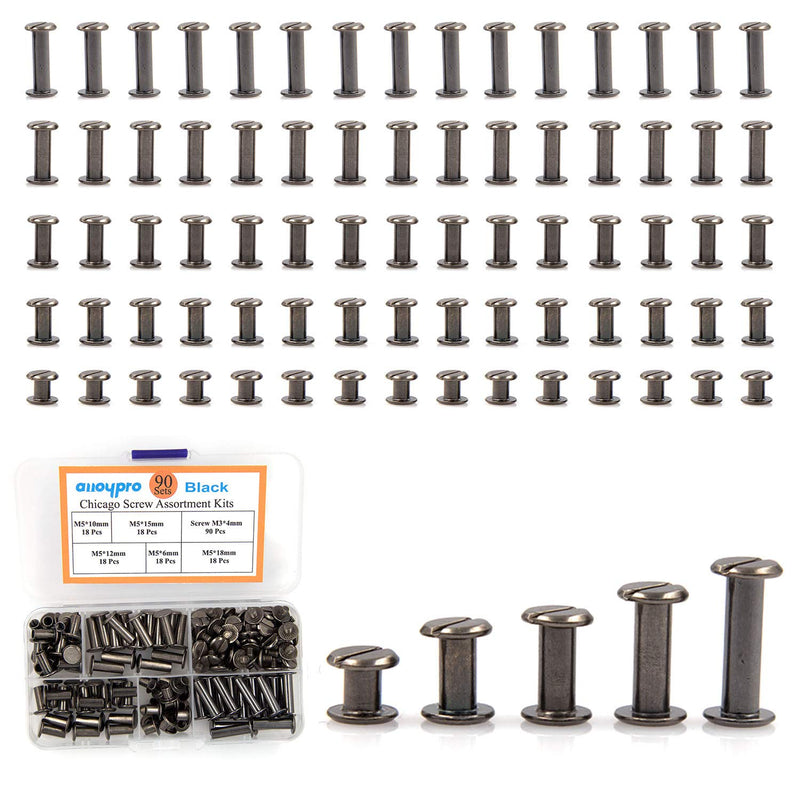 90 Sets Black Metal Chicago Binding Screws Assorted Kit Nail Rivet Chicago Button DIY Leather Decoration Bookbinding Round Flat Head Stud Screw(6/10/12/15/18-18pcs) Gun Metal-6,10,12,15,18x18 - NewNest Australia