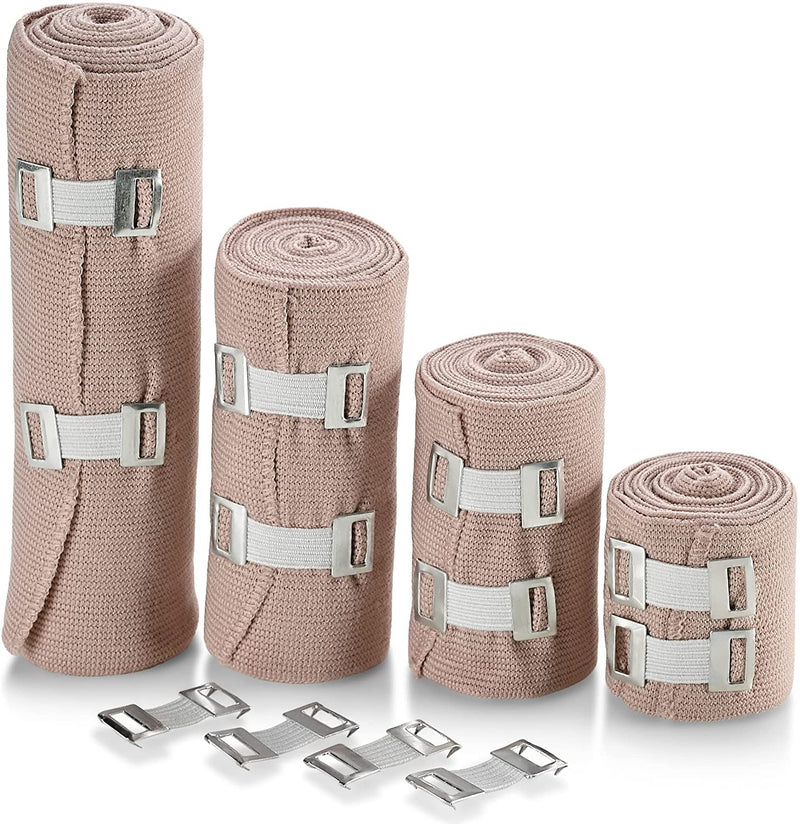 MEDca Elastic Compression Bandage Wrap - First Aid Bandages Roll Measures 2", 3", 4", 6" x 5 Ft with 4 Extra Hooks | Athletic Sports Stretch Wraps for Ankle, Wrist, Arm & Leg Sprains (Pack of 4) - NewNest Australia