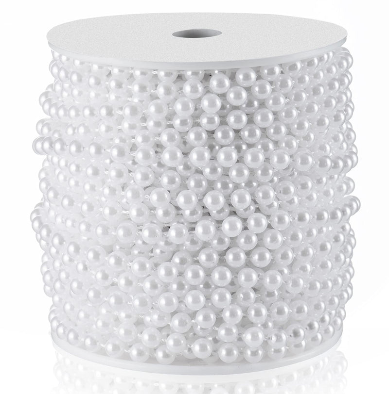 Craft String of Pearls 6MM Pearl Bead, 66 Feet White Faux Pearl Garland Roll Strand for Wedding Party Decoration 6mm × 66 feet - NewNest Australia