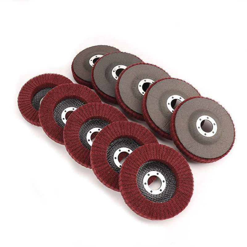 NUODUN 10Pcs 4.5" x 7/8" Nylon Fiber Flap Disc Polishing Grinding Wheel, Scouring Pad Buffing Wheel, Abrasive Grinding Discs for Angle Grinder, Metal Surface Finishing 320 Grit Grit 320 - Red - NewNest Australia