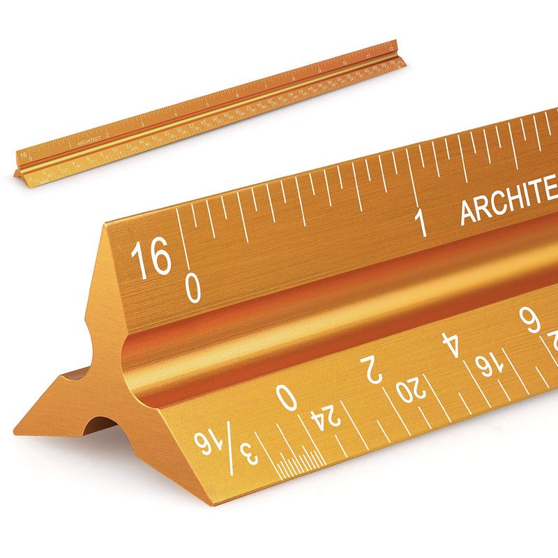 12" Architectural Scale Ruler Aluminum Architect Scale Triangular Scale Ruler for Architects, Draftsman, Students and Engineers, Golden - NewNest Australia