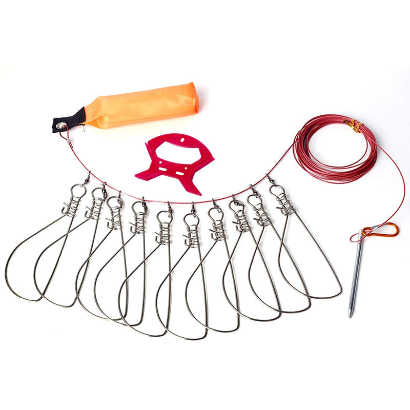 LAIBOREC Fish Stringer, Fishing Stringer Clip Live Fish Lock, with High Strength Snaps/Buckles, Big Fish Wire Rope Cable Fishing Holder Kit with Float and Plastic Handle 10 buckles - NewNest Australia