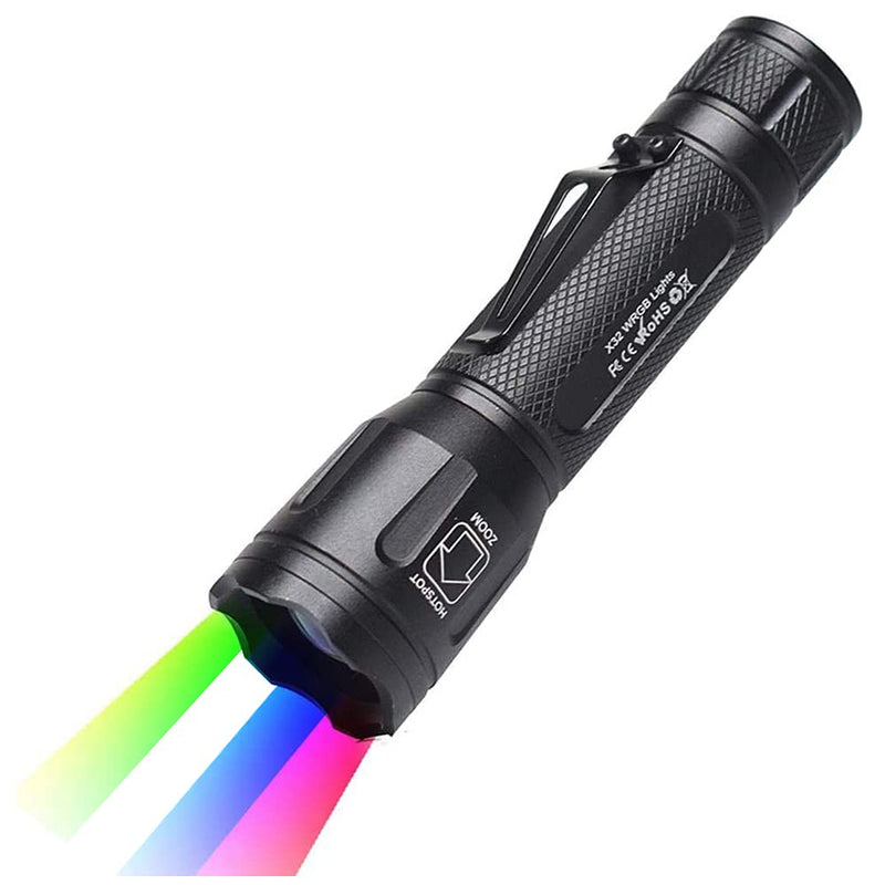 4 colors in 1 Multicolor RGBW LED Tactical Hunting Flashlight, red, green, blue and white light flashlight waterproof and zoomable, suitable for night vision Outdoor Activities - NewNest Australia