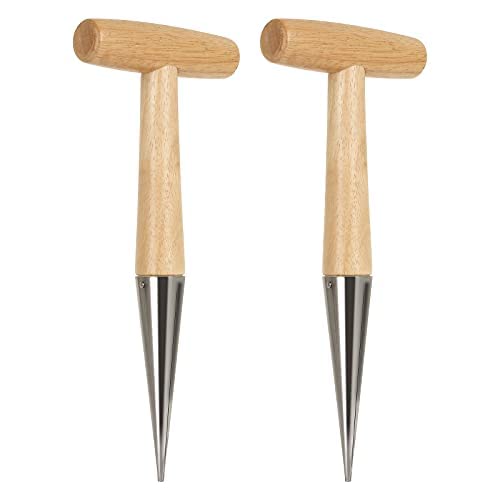 ZOEYES 2 PCS 11 Inch Stainless Steel Hand Dibber Garden Tools with Wooden Handle, Dibbler Bulb Planter, Wooden Sow Dibbers for Sowing Seeds, Transplanting Plants, Planting Bulbs, Digging, Gardening - NewNest Australia