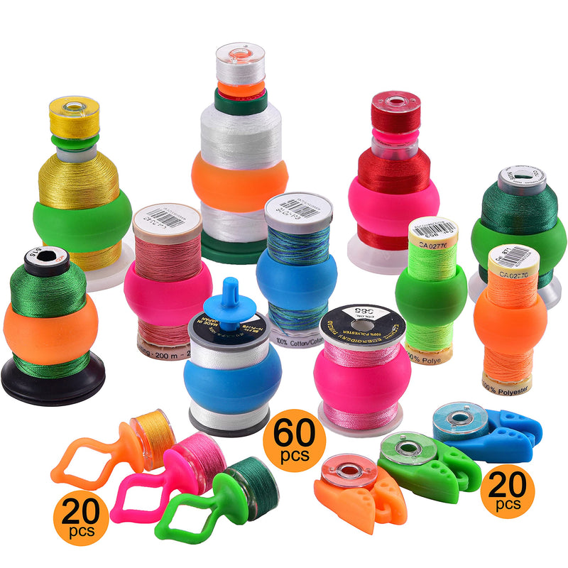 New brothread 100pcs Mix NOTIONS (60 Thread Spool Savers + 20 Bobbin Holders + 20 Bobbin Clamps) - Prevent Thread Tails from Unwinding - for Sewing and Embroidery Machine Thread Spools 60+20+20 Pcs - NewNest Australia