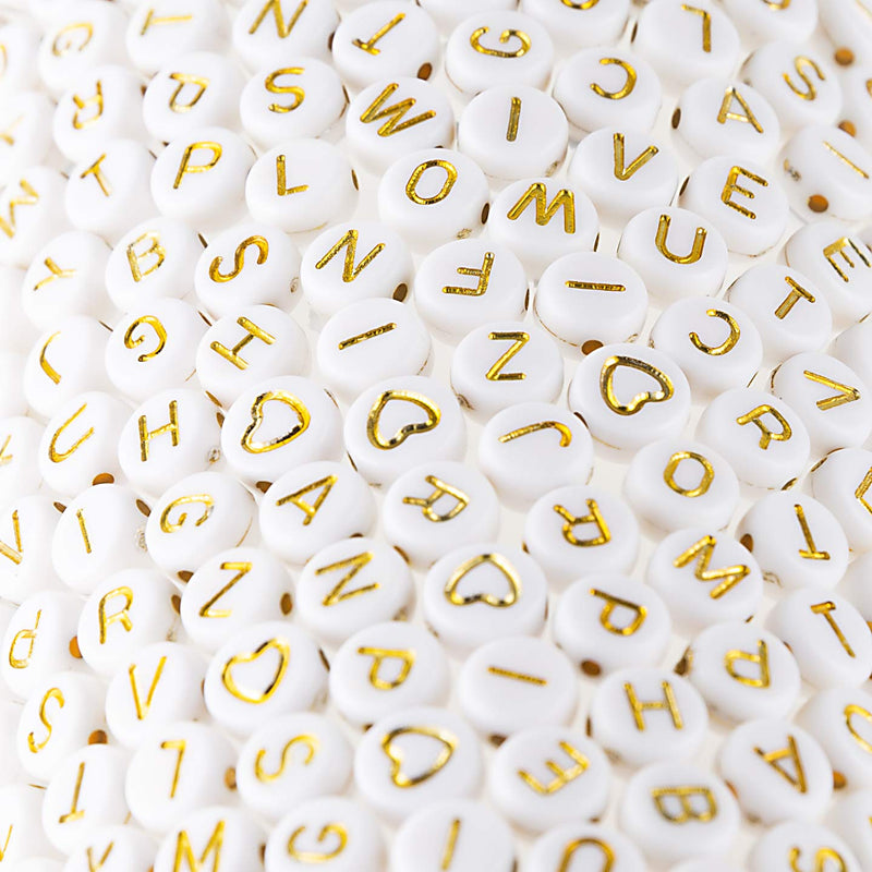 500 Pcs Acrylic Alphabet Letter Beads Gold On White Name Bracelets for Jewelry Making (goldonwhite) (goldonwhite) - NewNest Australia