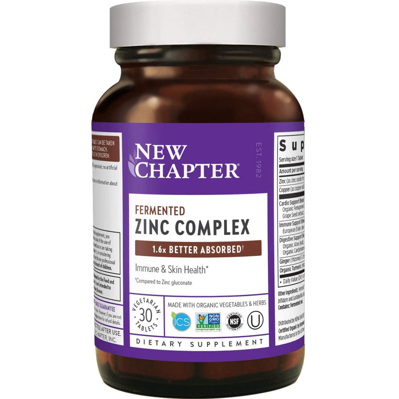Zinc Supplement, New Chapter Fermented Zinc Complex, ONE Daily for Immune Support + Skin Health + Non-GMO Ingredients, Easy to Swallow & Digest, 30 Count (1 Month Supply) 30 Count (Pack of 1) - NewNest Australia