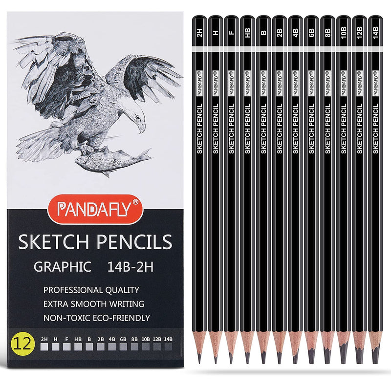 PANDAFLY Professional Drawing Sketching Pencil Set - 12 Pieces Art Drawing Graphite Pencils(14B - 2H), Ideal for Drawing Art, Sketching, Shading, Artist Pencils for Beginners & Pro Artists - NewNest Australia