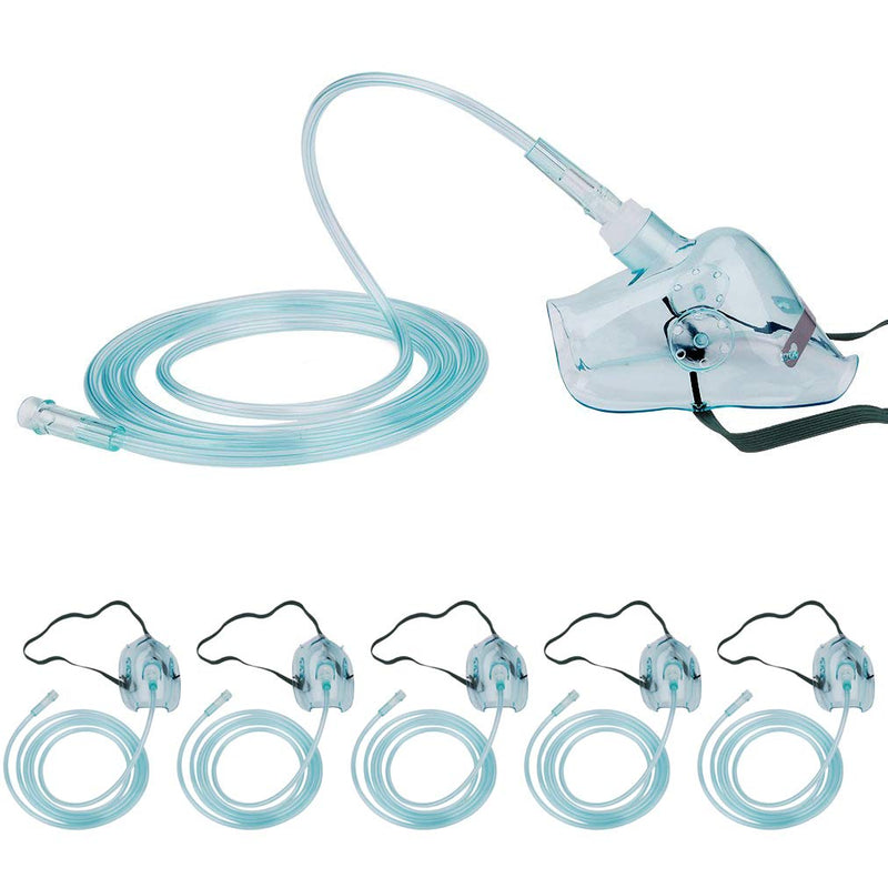 5 Pack Oxygen Mask with 6.6' Tubing and Adjustable Elastic Strap - Adult Europe Size L style L(Adult Europe | Pack of 5) - NewNest Australia