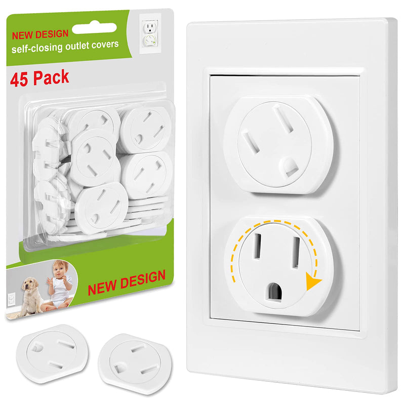 Outlet Covers (45 Pack) Self-Closing Outlet Plug Covers 3-Prong Swivel Electrical Outlet Protectors for Baby Upgraded Adhesive Installation Socket Covers Comes with Extra Sticker Durable ABS Plastic - NewNest Australia