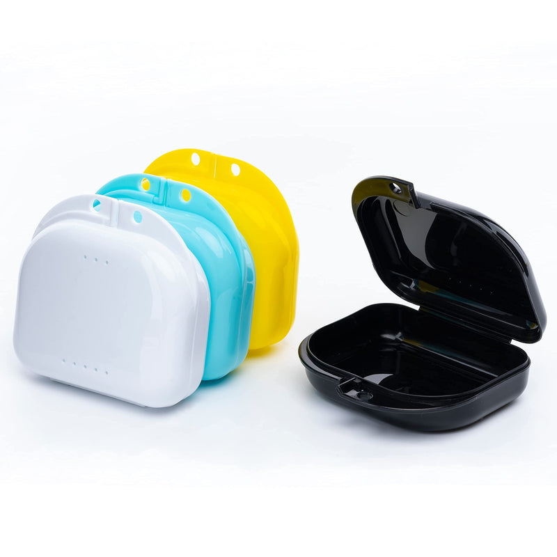 Retainer Case with Vent Holes, 4 Pcs Denture Case, Durable & Similar Mouth Guard Case for Black, White, Yellow and Blue - Tight Snap Lock, Easy to Use - NewNest Australia